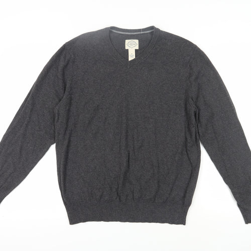 St John's Bay Men's Grey Pullover Jumper, V-Neck, M