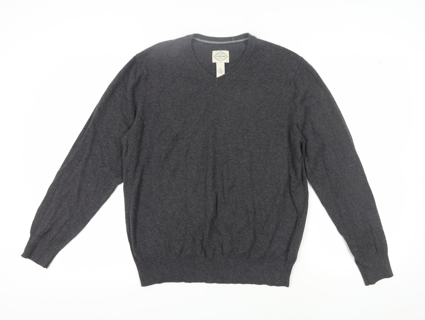 St John's Bay Men's Grey Pullover Jumper, V-Neck, M