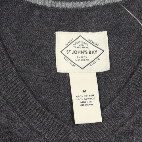 St John's Bay Men's Grey Pullover Jumper, V-Neck, M
