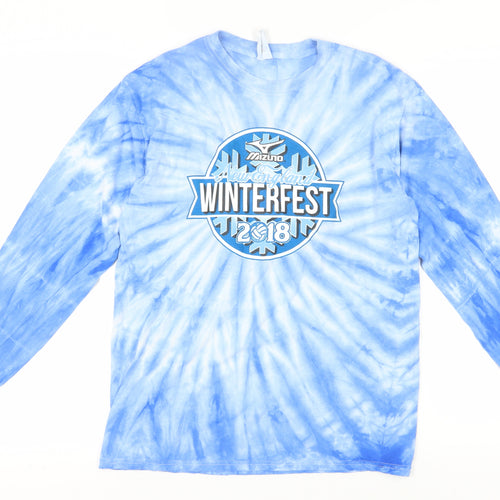 Gildan Men's Blue Sports Graphic Long Sleeve T-Shirt M