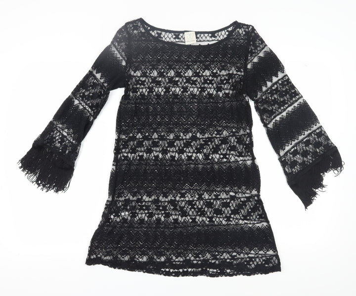 Ella Moss Women's Black Shift Dress S 3/4 Sleeve