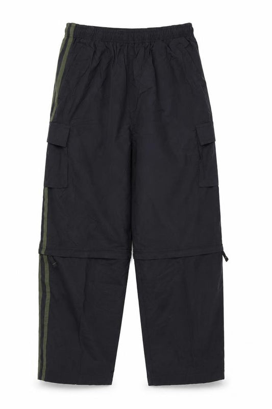 Front view of Sportrax boys’ black cargo trousers l with elastic waist