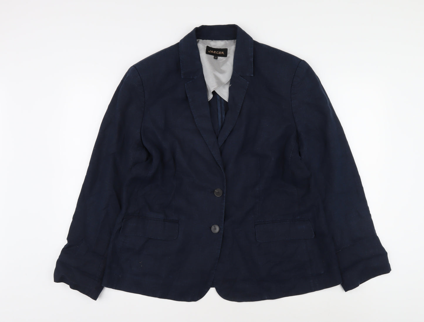 Jaeger Women's Blue Linen Blazer Jacket Size 14