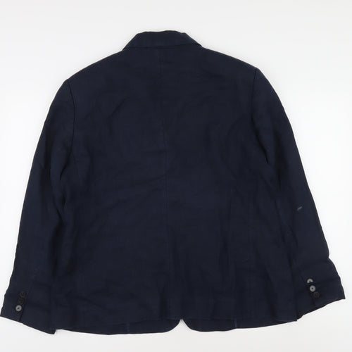 Jaeger Women's Blue Linen Blazer Jacket Size 14
