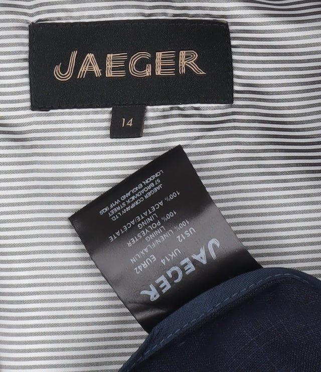 Jaeger Women's Blue Linen Blazer Jacket Size 14
