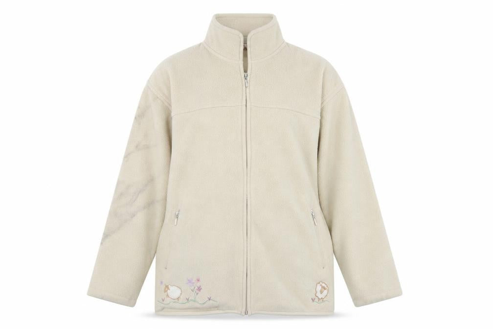 Front view of EWM Pure Classics Women's Beige Fleece Full Zip Sweatshirt, size L