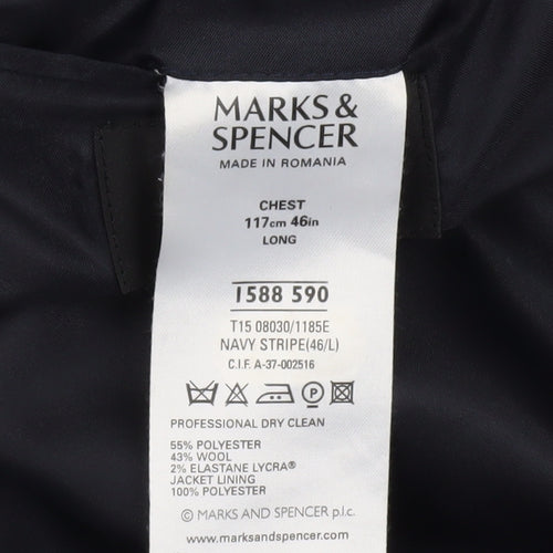 Marks and Spencer Men's Blue Striped Blazer 46L