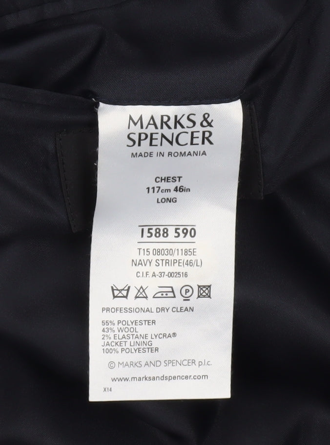Marks and Spencer Men's Blue Striped Blazer 46L