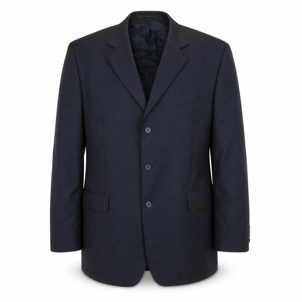Front view of Men's Blue Wool Blend Suit Jacket 46L Striped