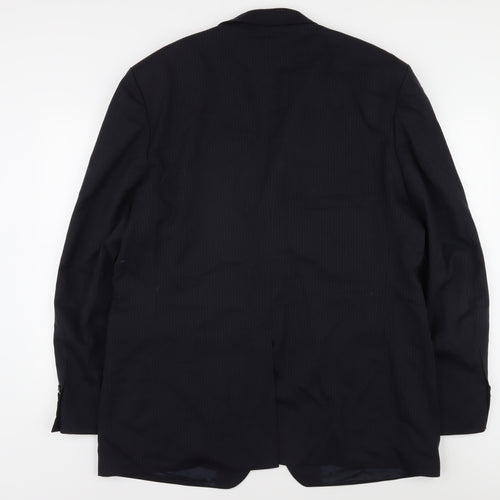 Men's Blue Wool Blend Suit Jacket 46L Striped