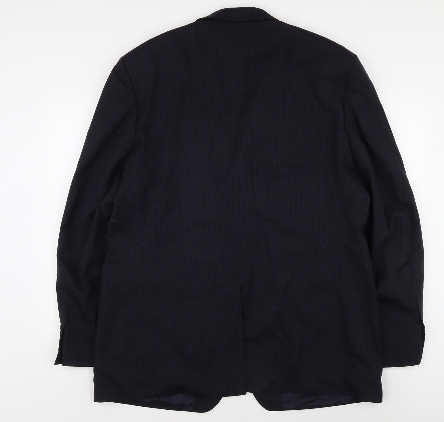 Men's Blue Wool Blend Suit Jacket 46L Striped