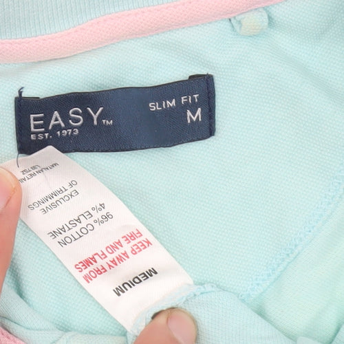 Easy Men's Blue Slim Fit Polo Shirt M with Embroidery