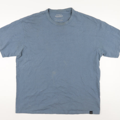 Pull&Bear Men's Blue Relaxed Fit Cotton T-Shirt L