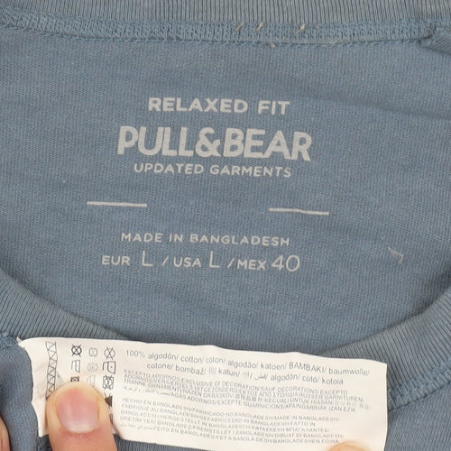 Pull&Bear Men's Blue Relaxed Fit Cotton T-Shirt L