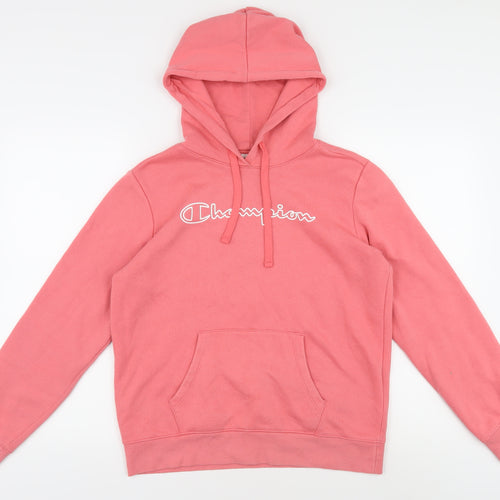 Champion Unisex Pink Pullover Hoodie M Lightweight Logo