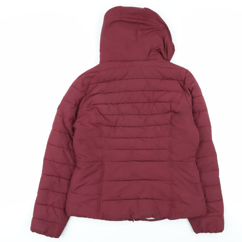 Hollister Women's Red Puffer Jacket L Hooded Lined