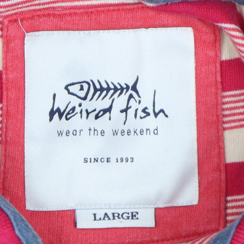 Weird Fish Men's Red Striped Polo Shirt Size L