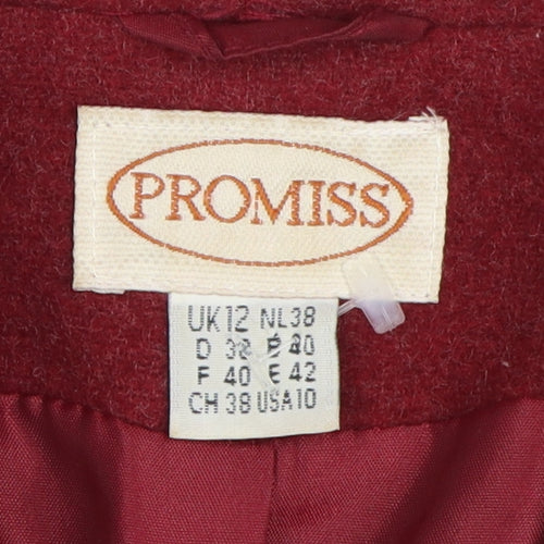 Promiss Women's Red Wool Coat Size 12 - Classic Style