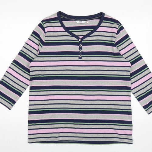 ISLE Women's Multicoloured Striped Henley Tee Size 14