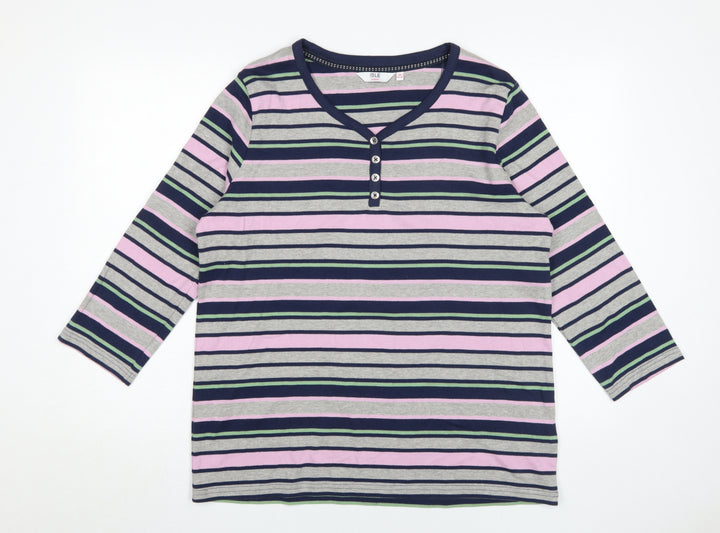 ISLE Women's Multicoloured Striped Henley Tee Size 14