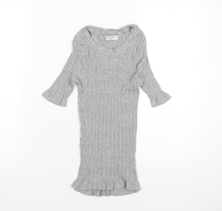 Brave Soul Women's Grey Ribbed Knit Tunic, M
