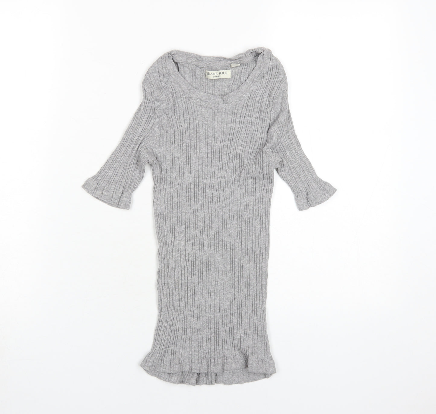 Brave Soul Women's Grey Ribbed Knit Tunic, M