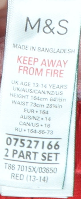 Marks and Spencer Girls Red Pyjama Set, Size 13-14 Years