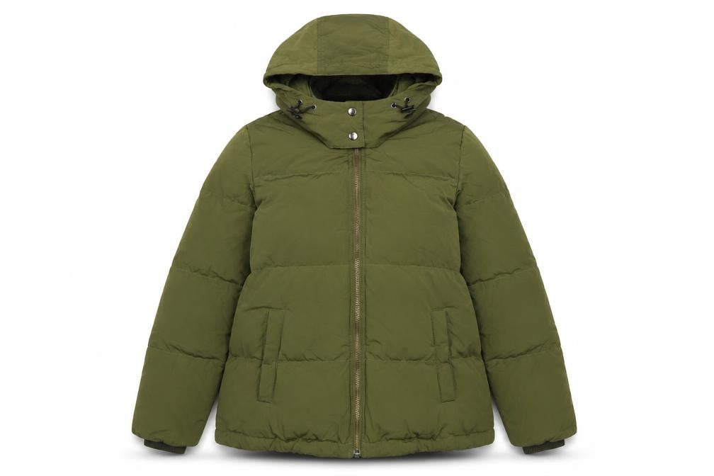 Front view of Madewell Women's XS Green Puffer Jacket Hooded