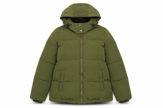 Front view of Madewell Women's XS Green Puffer Jacket Hooded