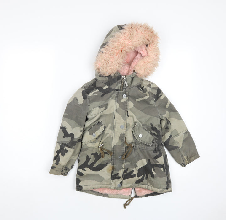 Attentif Girls Camouflage Parka Coat Green Size 10 Years