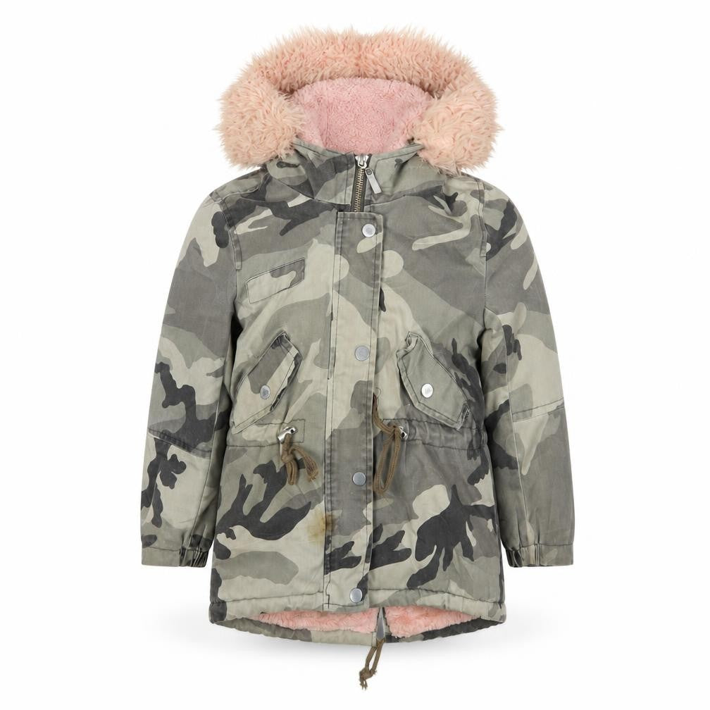 Attentif Girls Camouflage Parka Coat Green Size 10 Years