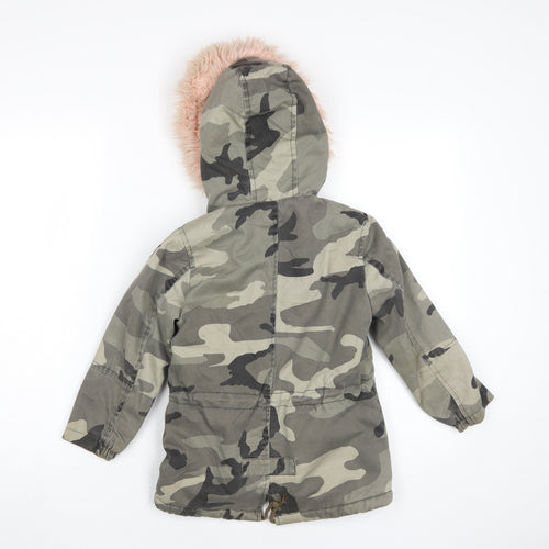 Attentif Girls Camouflage Parka Coat Green Size 10 Years