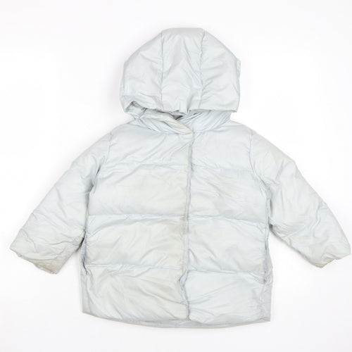 Zara Girls White Puffer Jacket 4-5 Years Winter Hooded