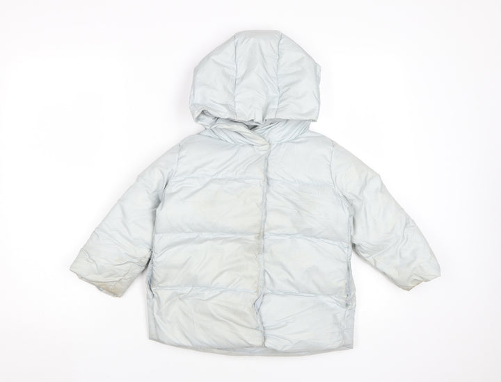Zara Girls White Puffer Jacket 4-5 Years Winter Hooded
