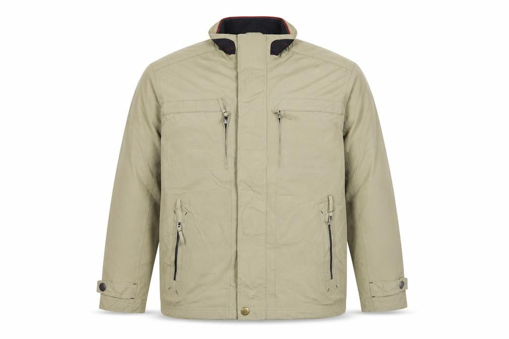 Front view of Greenwoods Men's Beige Jacket L with Full Zip and Pockets