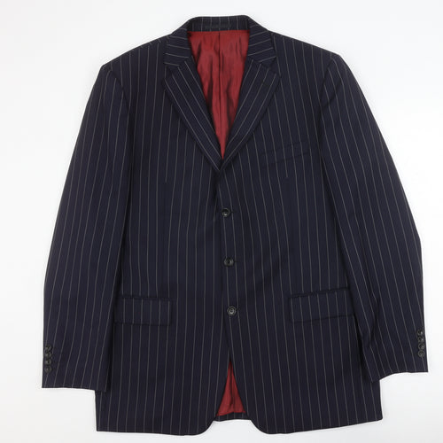 Howick Men's Blue Striped Classic Fit Wool Blazer 44L