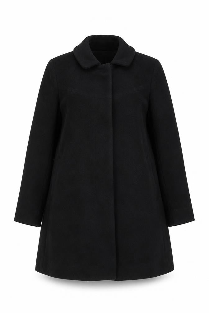 Front view of Eastex Women's Black Wool Overcoat, size 10