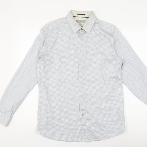 Ted Baker Men's White Geometric Long Sleeve Shirt M