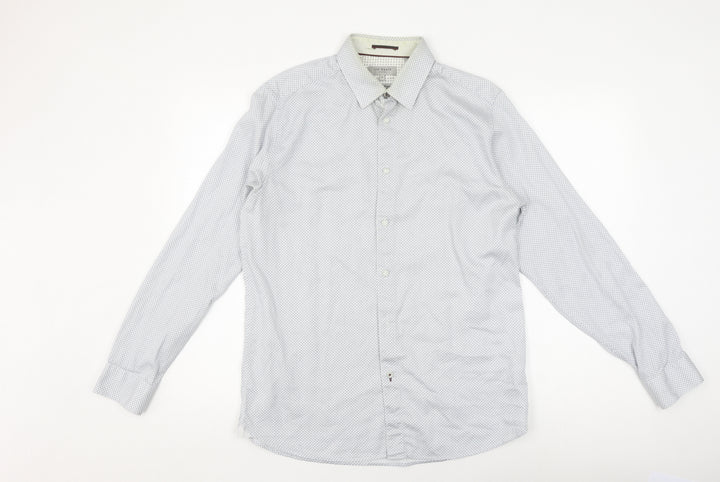Ted Baker Men's White Geometric Long Sleeve Shirt M