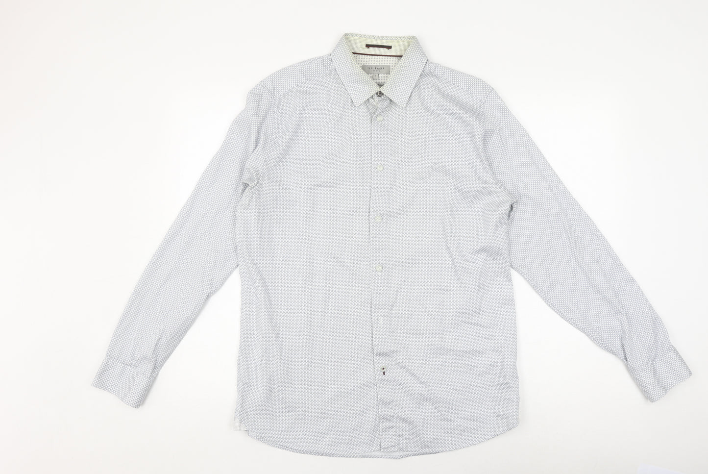 Ted Baker Men's White Geometric Long Sleeve Shirt M