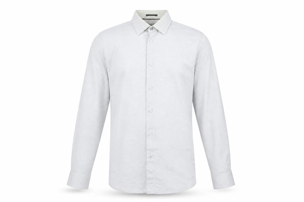 Ted Baker Men's White Geometric Long Sleeve Shirt M
