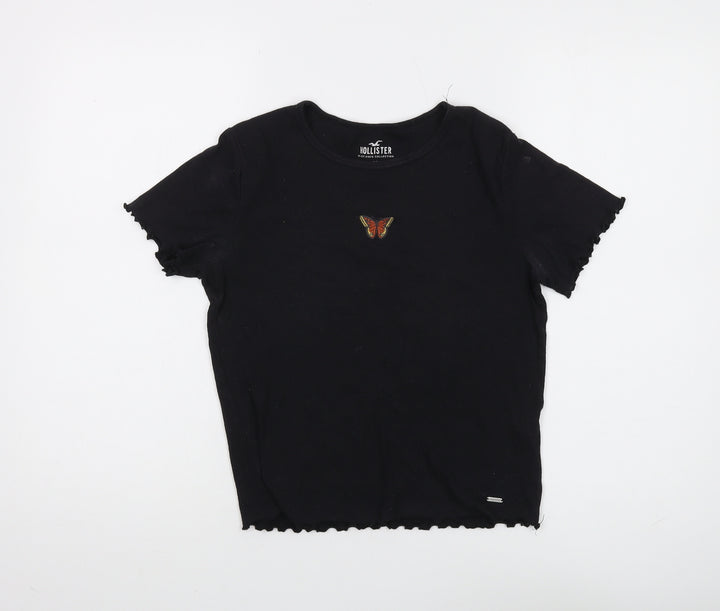 Hollister Women's Black T-Shirt, Solid, Size S, Regular Fit