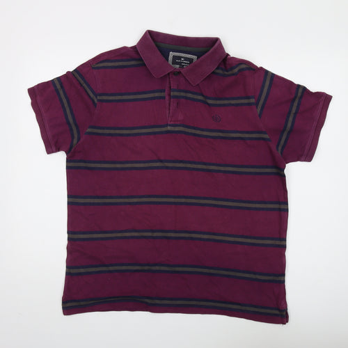 Marks and Spencer Men's Purple Striped Polo L