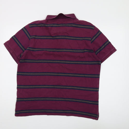 Marks and Spencer Men's Purple Striped Polo L