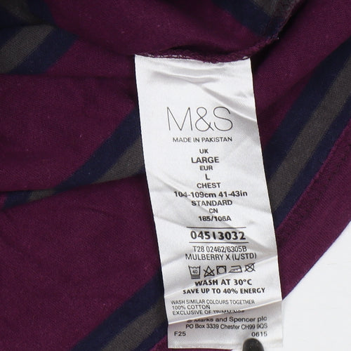 Marks and Spencer Men's Purple Striped Polo L