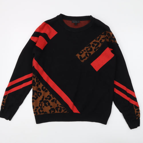 Topshop Women's Black Animal Print Pullover Jumper Size 10
