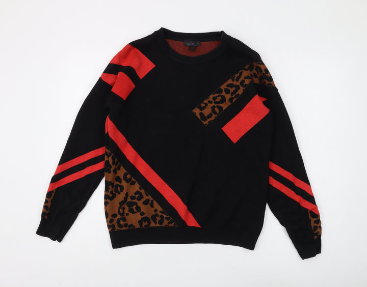 Topshop Women's Black Animal Print Pullover Jumper Size 10
