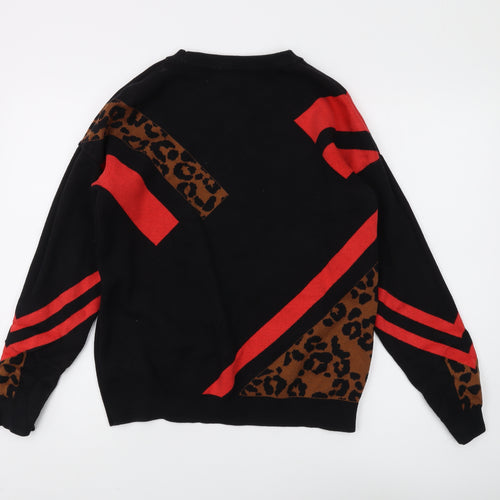 Topshop Women's Black Animal Print Pullover Jumper Size 10