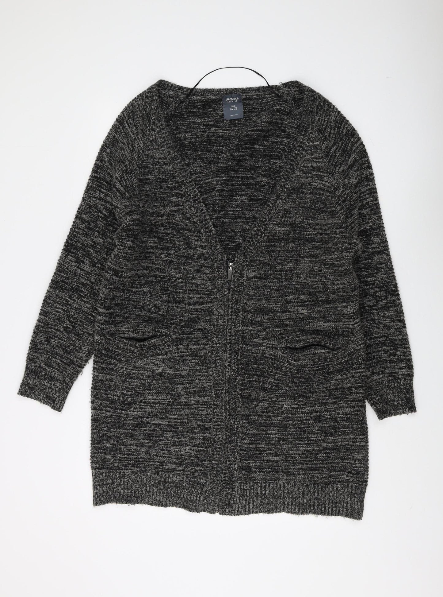 Bershka Women's Black Cardigan M Open-Knit V-Neck