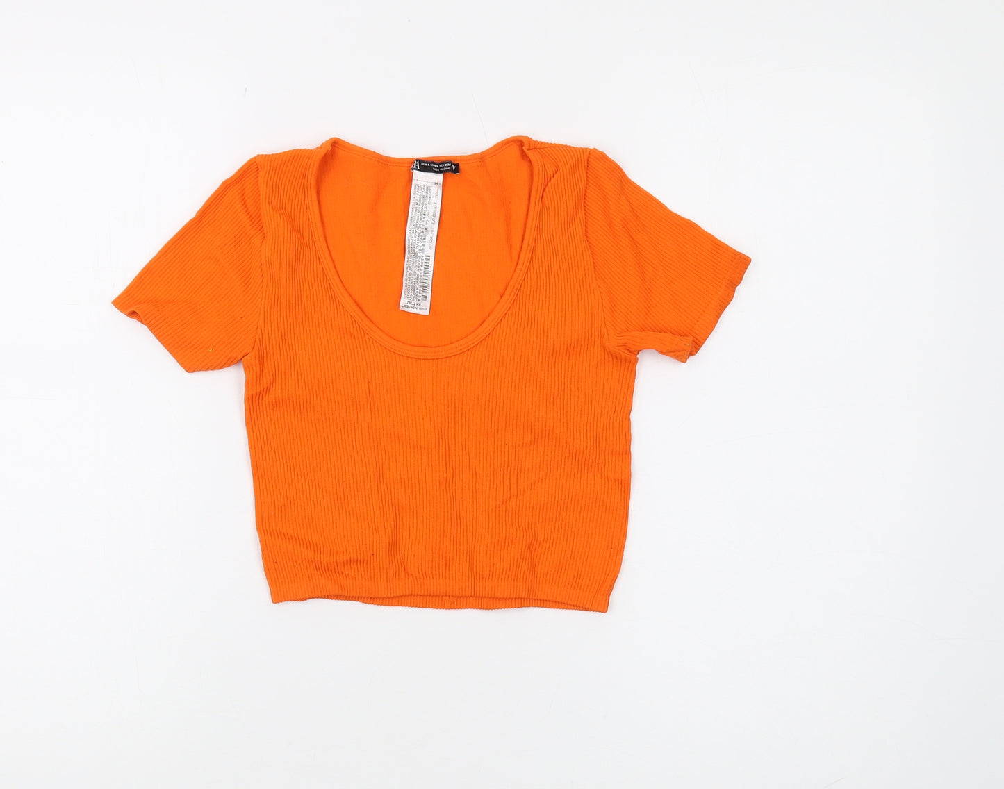 Zara Women's Orange Cropped Slim T-Shirt, Size M